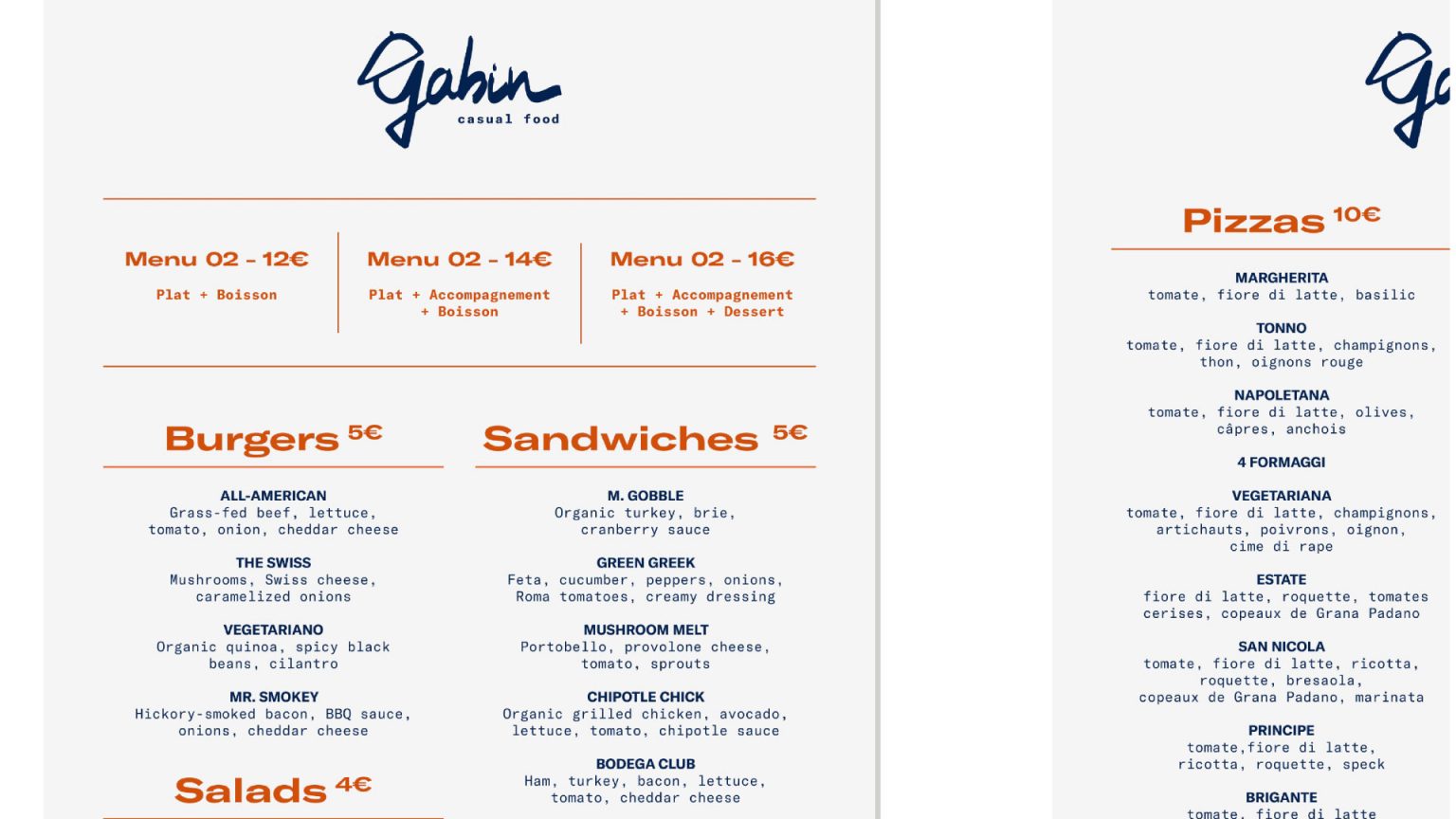 Gabin Restaurant Menu