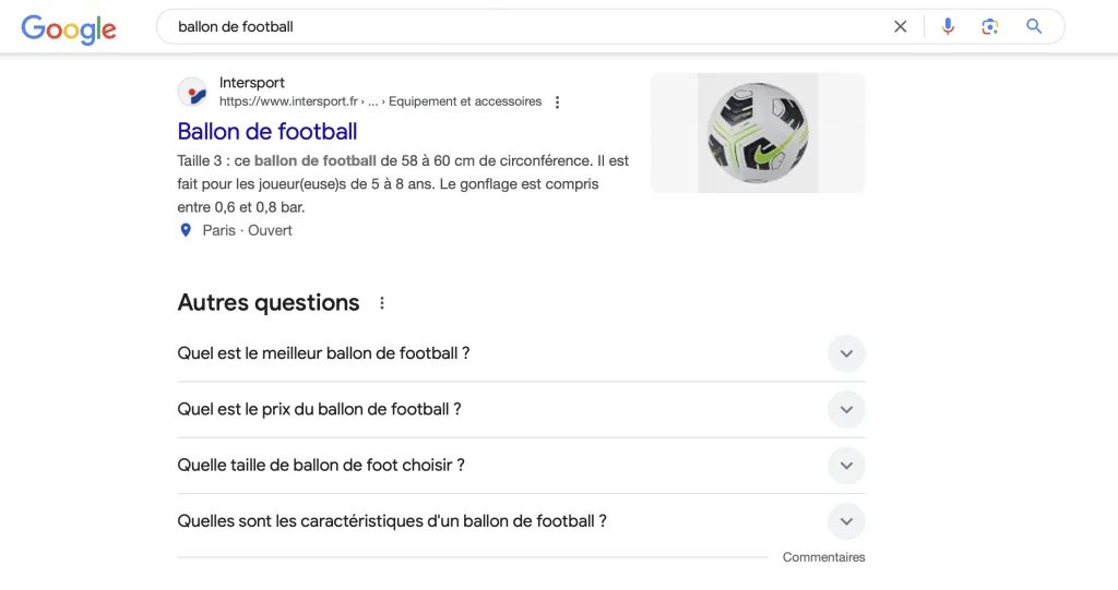 Exemple de page de résultats Google pour comprendre l’intention associée à un mot-clé